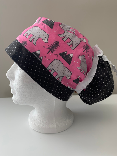 Pink Bears & Mountains Pony Scrub Hat
