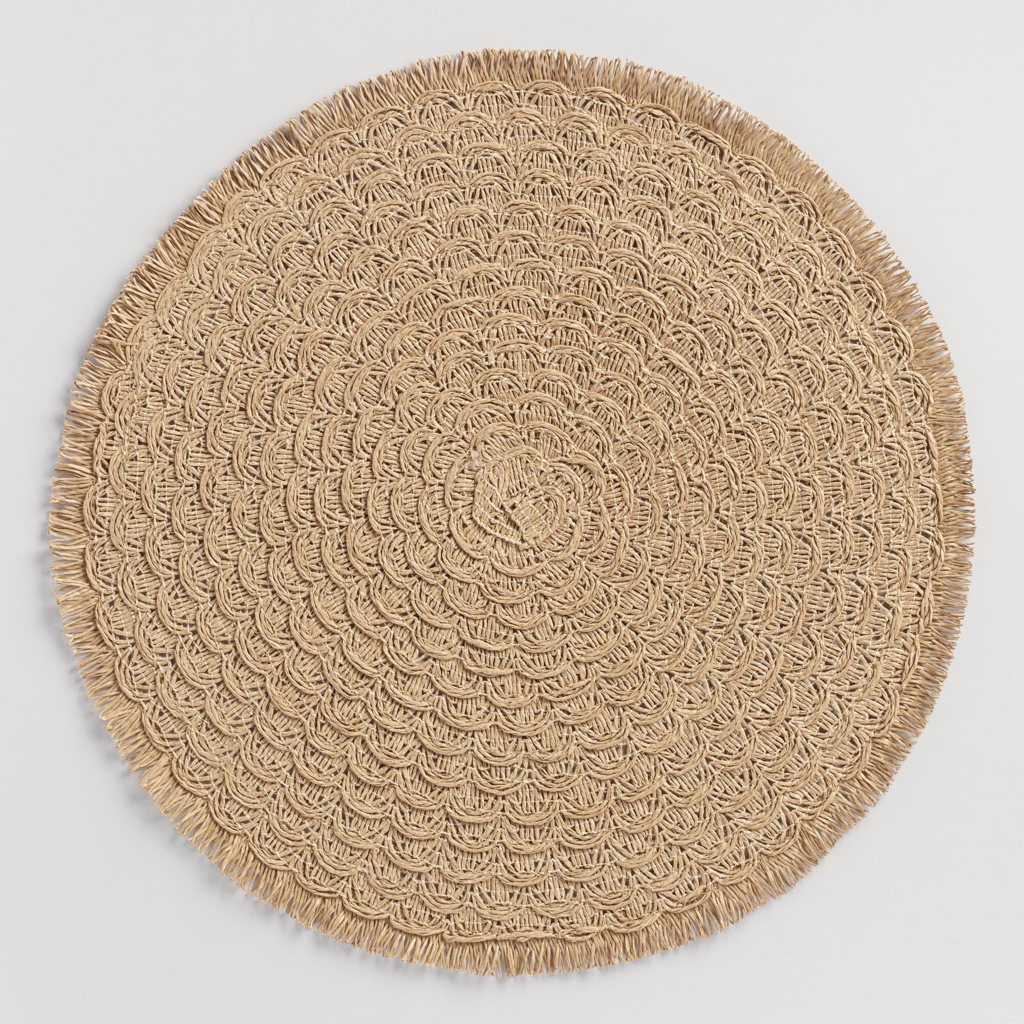 Round Natural Braided Placemats with Fringe Set of 4: Brown by World Market