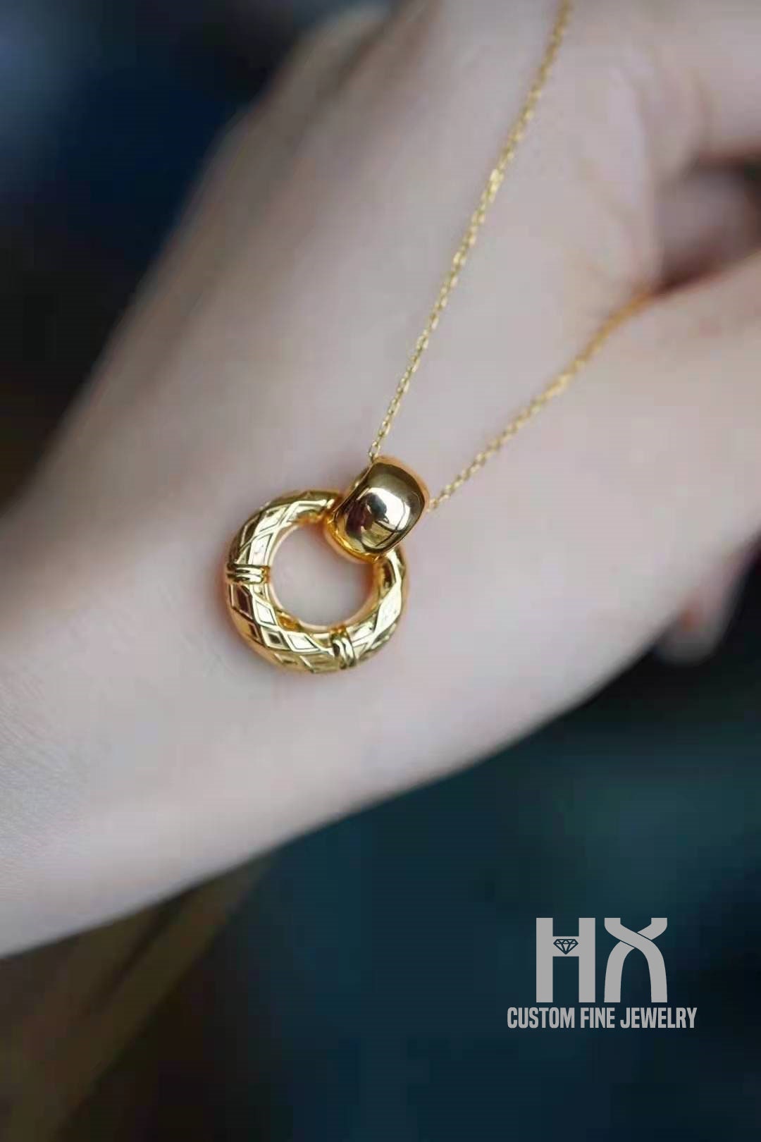 Solid 18K Gold Dangle Pendant With Grid Pattern | Pendant Only/Custom Fine Jewelry Gift For Women & Girls