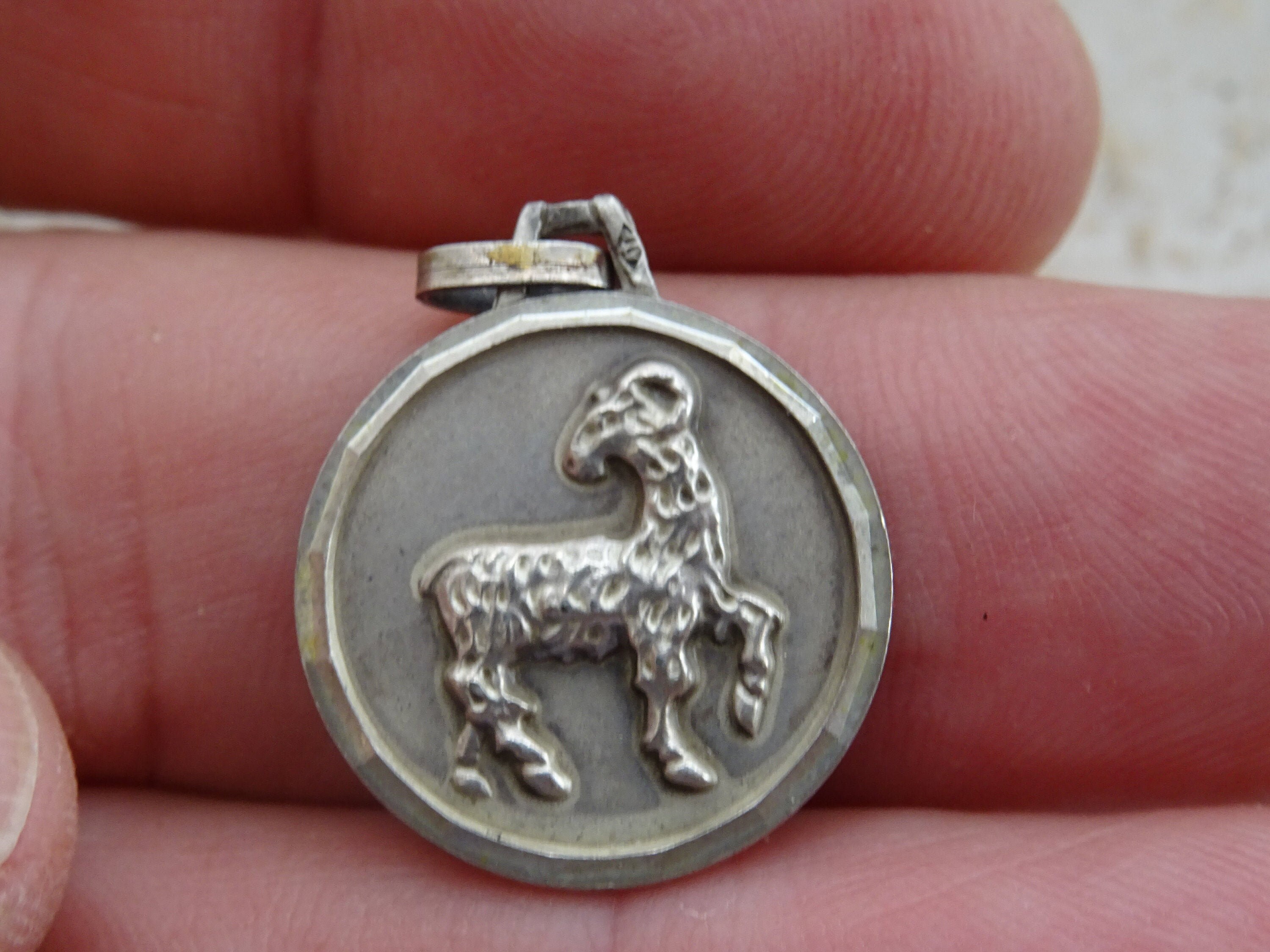 Vintage Silver | Marked Zodiac Constellation Medal Pendant Charm Medallion Sign Of Aries. Ram 1 B