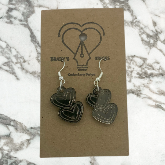 Double Heart Earring, Mirror Acrylic, Bronze Mirrored, Valentine Earrings, Acrylic Earrings, Drop Earrings, Handmade Earrings, Heart Earrings