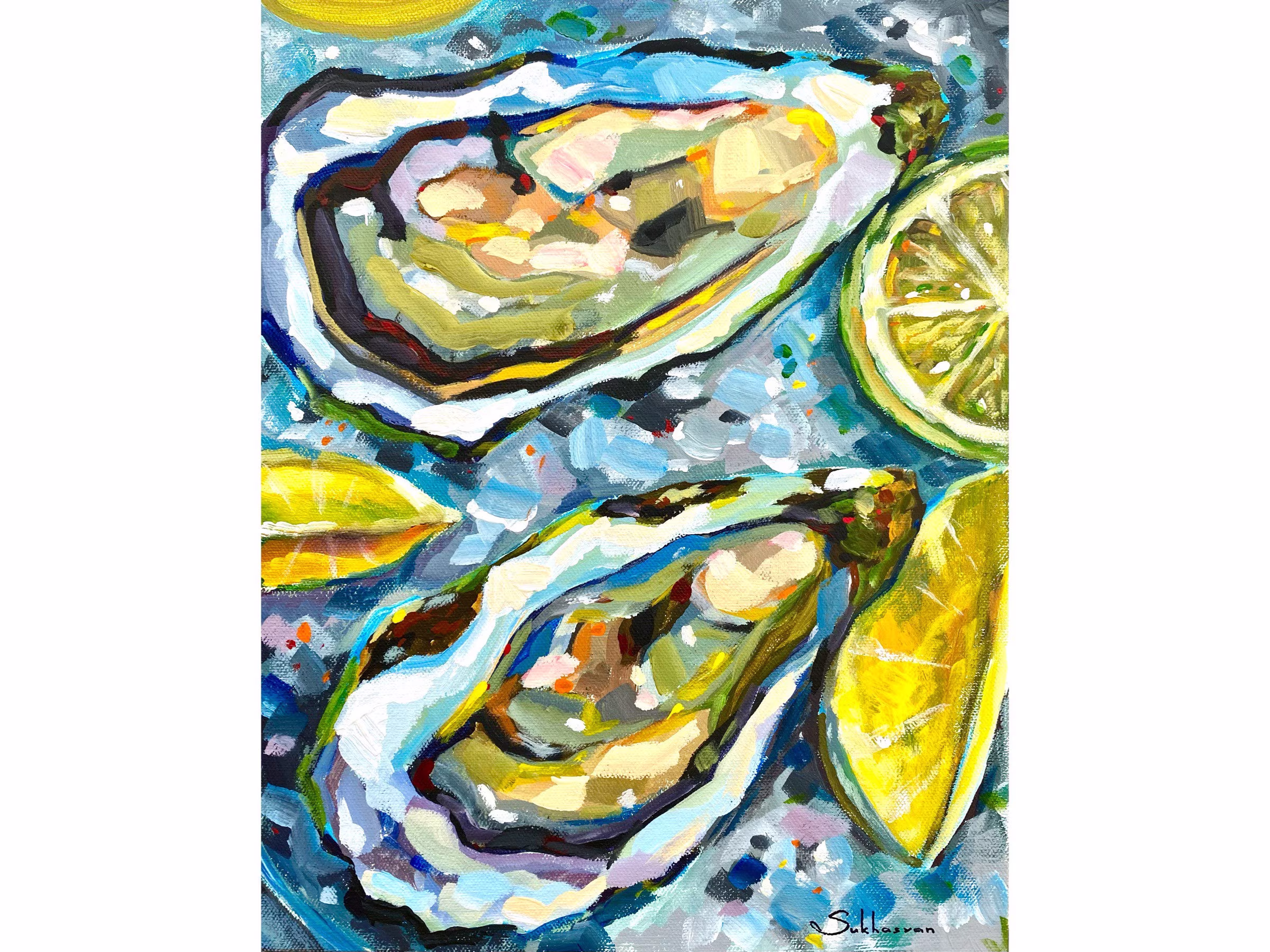 Archival Giclée Print Of The Original Acrylic Painting Still Life With Oysters, Lemon & Lime By Sukhasyan
