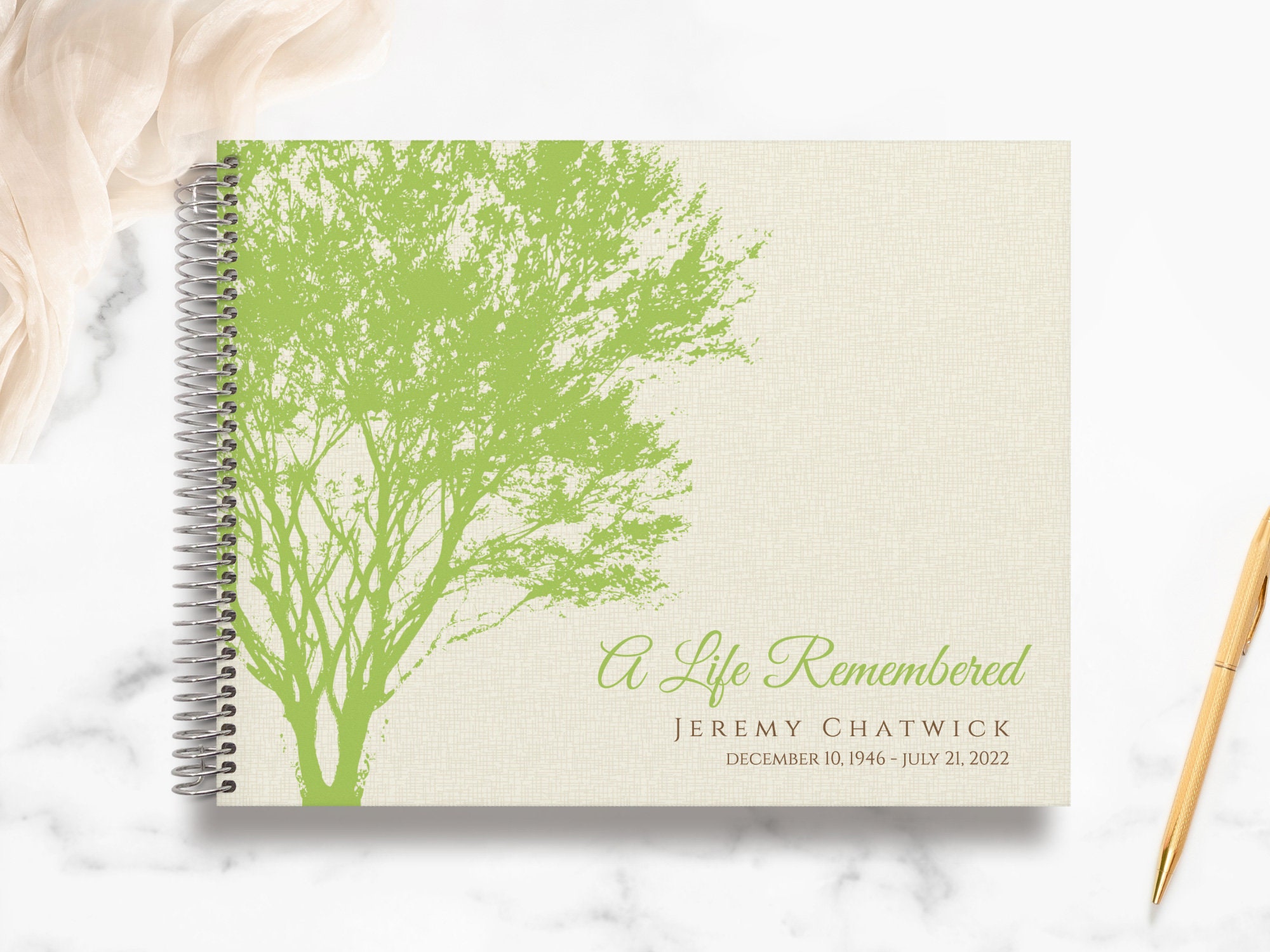 Funeral Guestbook | Remembrance Guest Book Memorial Personalized Registry Rustic Tree
