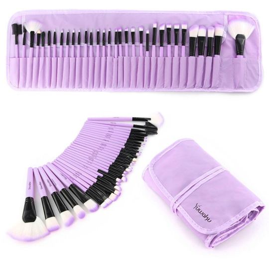 32 professional makeup brush set, facial eye shadow eyeliner foundation blush lip powder liquid cream blending brush (purple)