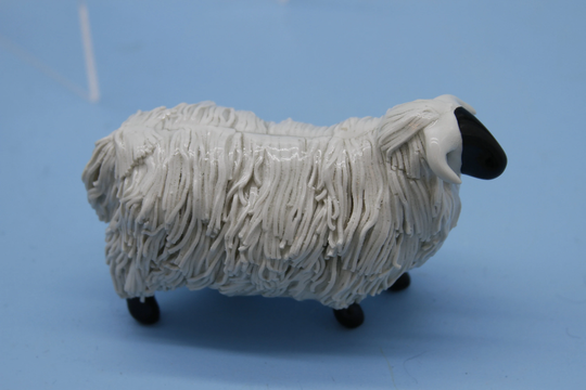 Mid Century Kav Porcelain Ram With Spaghetti Textured Wool 5" Long