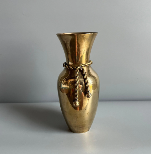 Brass Vase With Rope & Tassels 9"