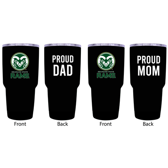 Colorado State Rams Proud Mom and Dad 24 oz Insulated Stainless Steel Tumblers 2 Pack Black.