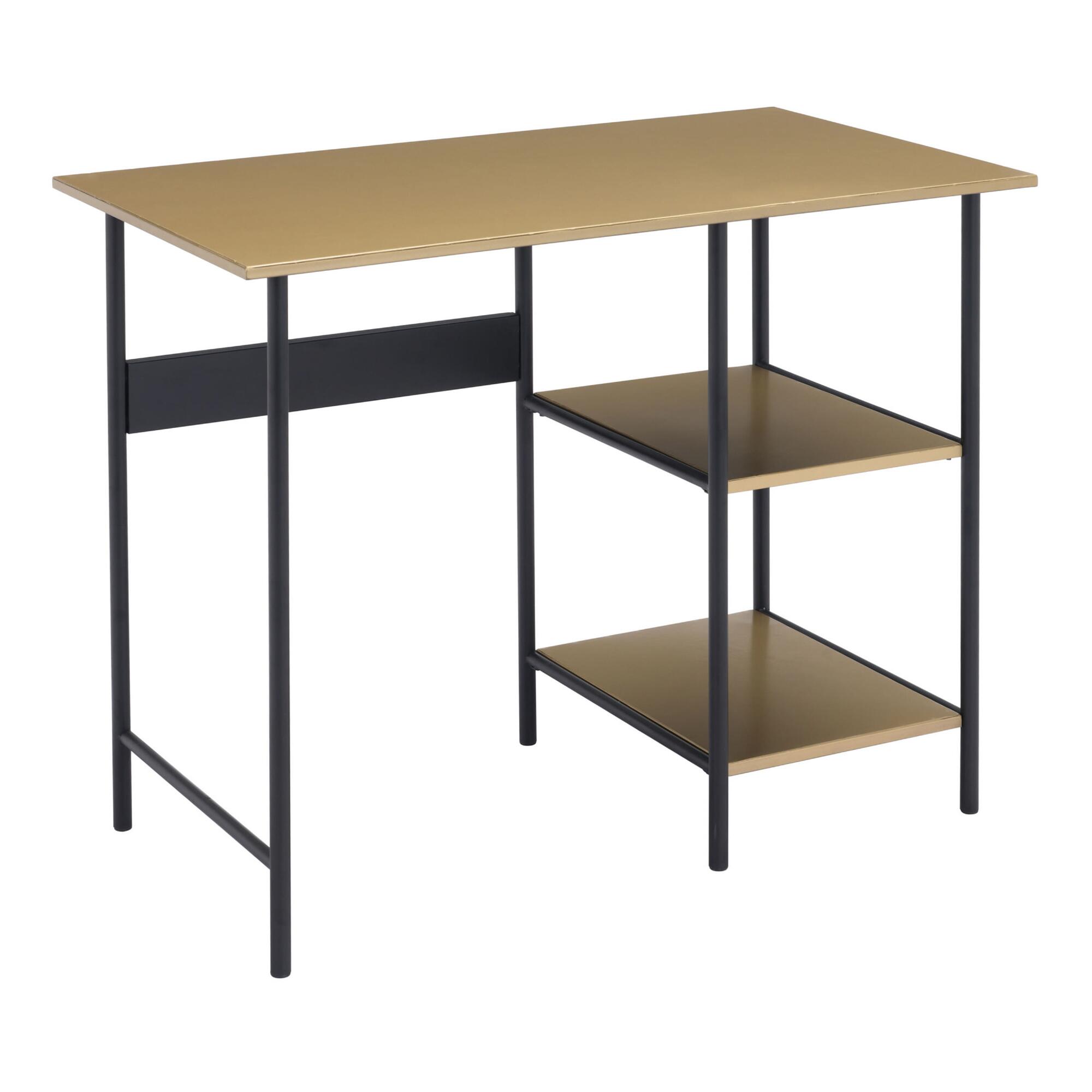 Brass and Black Steel Bartlett Desk With Shelves by World Market