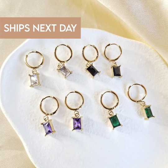 18K Gold Filled Earrings With Gemstones, Cubic Zirconia Earrings, Drop Hoops Dainty Minimalist Earring, Everyday Earring