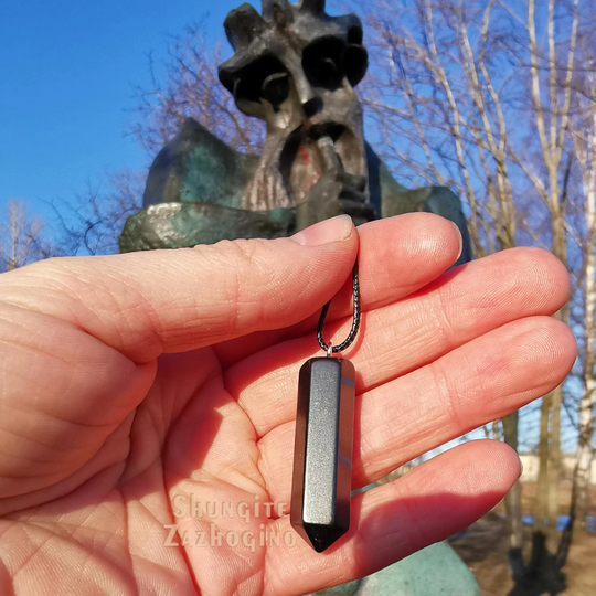 Shungite Crystal Energy Pendant | Russian Genuine Stone Natural Karelian Black Emf Protection Necklace