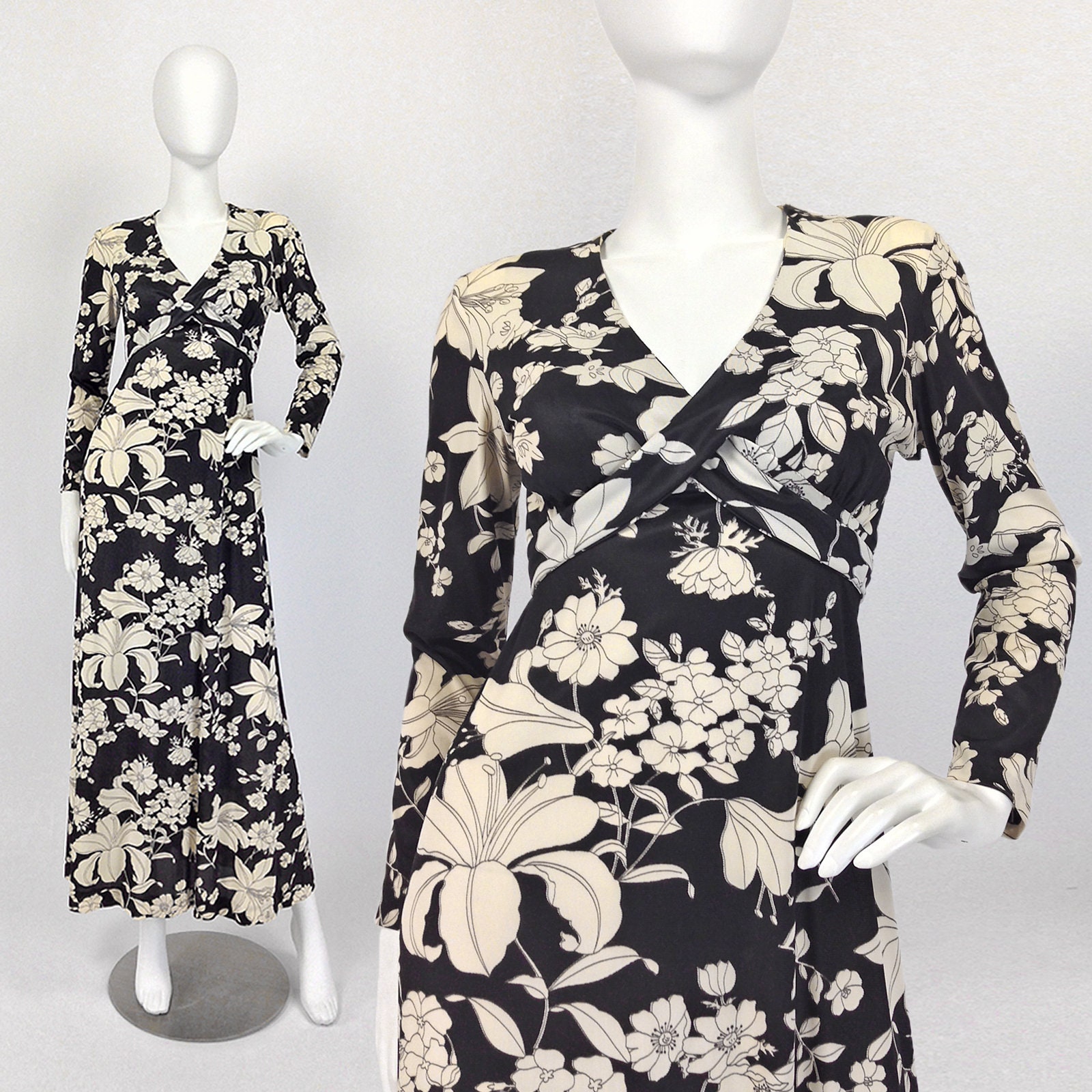 Vintage 60S 70S Psychedelic Maxi Dress, Floral Print Maxi, Boho Festival Retro Small Medium, Size 6 8 Us, 10 12 Uk