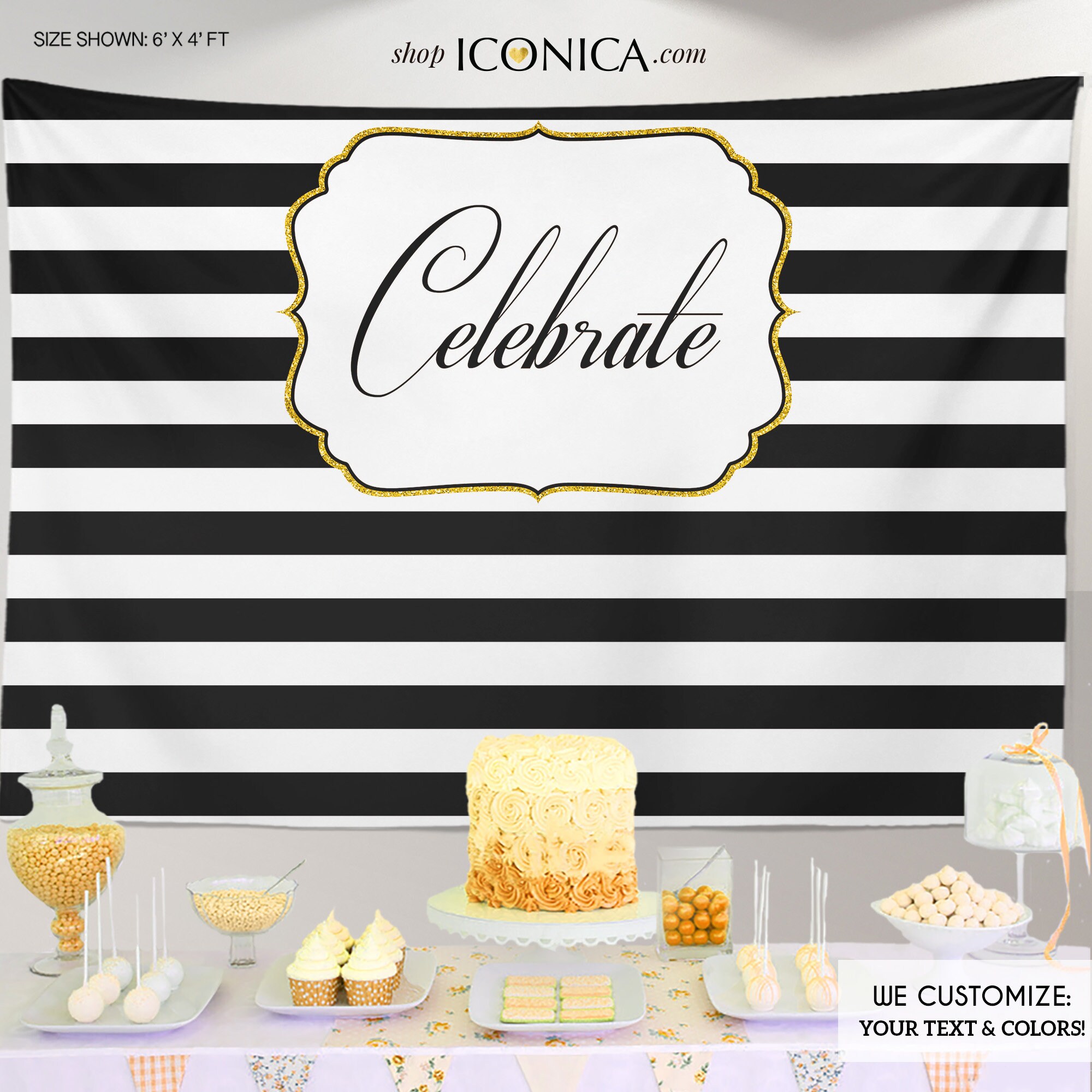 Black & White Party Backdrop, Stripes Backdrop, Elegant Any Text - Printed Or Printable File Bae0011