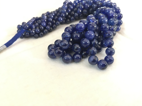 Natural Blue Sapphire Corundum Plain Smooth Round Beads 5-8mm Untreated Genuine 40 cms Long Top Quality