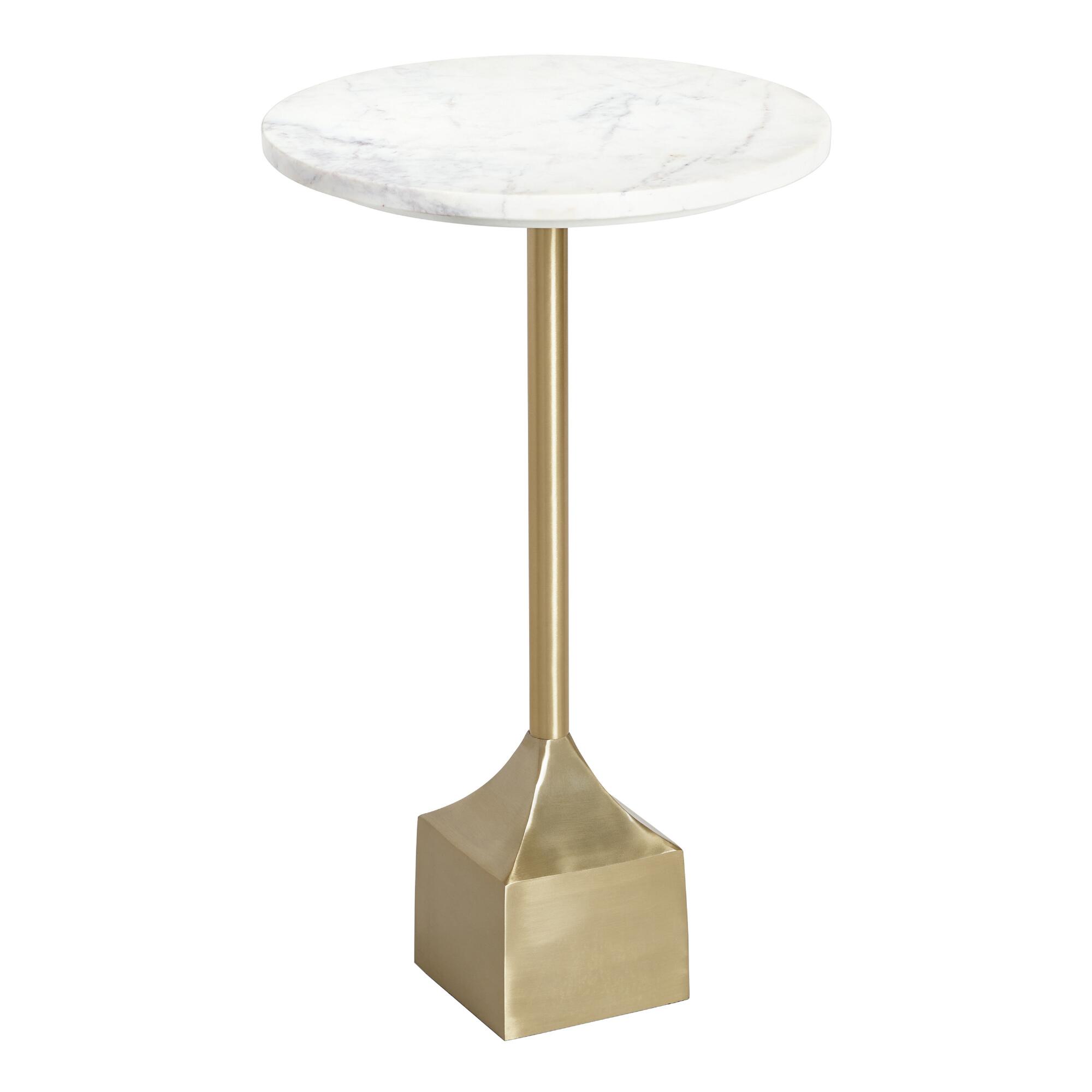 Round White Marble And Gold Metal Norah Accent Table by World Market