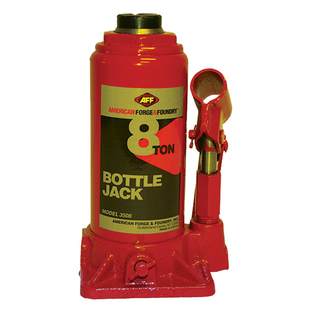 American Forge & Foundry Heavy Duty 8 Ton Bottle Jack, Manual, Machine Hardened Steel Saddles, Centered Pumps and Rams | 3508