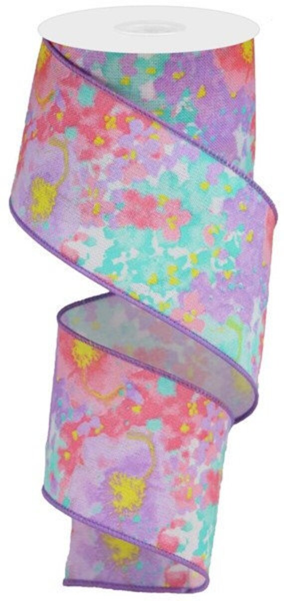 Lavender Pink Watercolor Floral Wired Ribbon By The Roll 2.5 X 10 Yard Roll Rga1608Wt