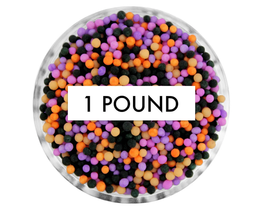 Vampira Non-Pareils Blend 1 lb - Our Vampira Blend Is A Mix Of Non-Pareils in Black, Peach, Creamsicle Orange, Lavender & Light Purple