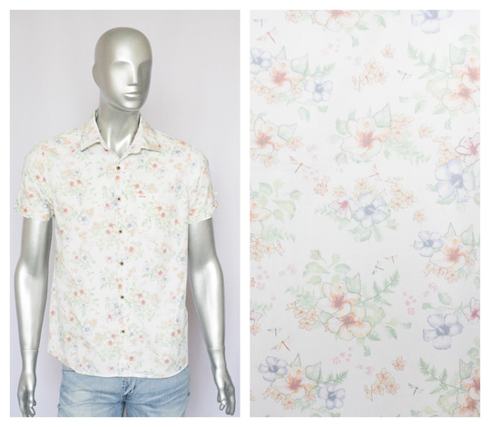 Floral Shirt Party Shirt Summer Men's Beige Flowers Size Small Short Sleeve Hippie Festival Abstract