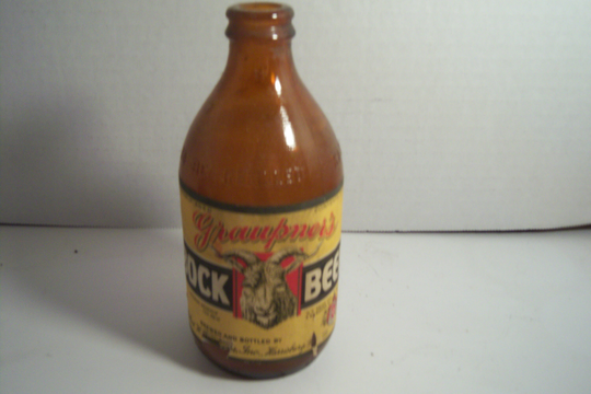 1930's Robert Graupner's Bock Beer Ram's Head Harrisburg Pa Internal Revenue Tax Paid 12 Oz Amber Beer Bottle With Paper Label 6 1/8"
