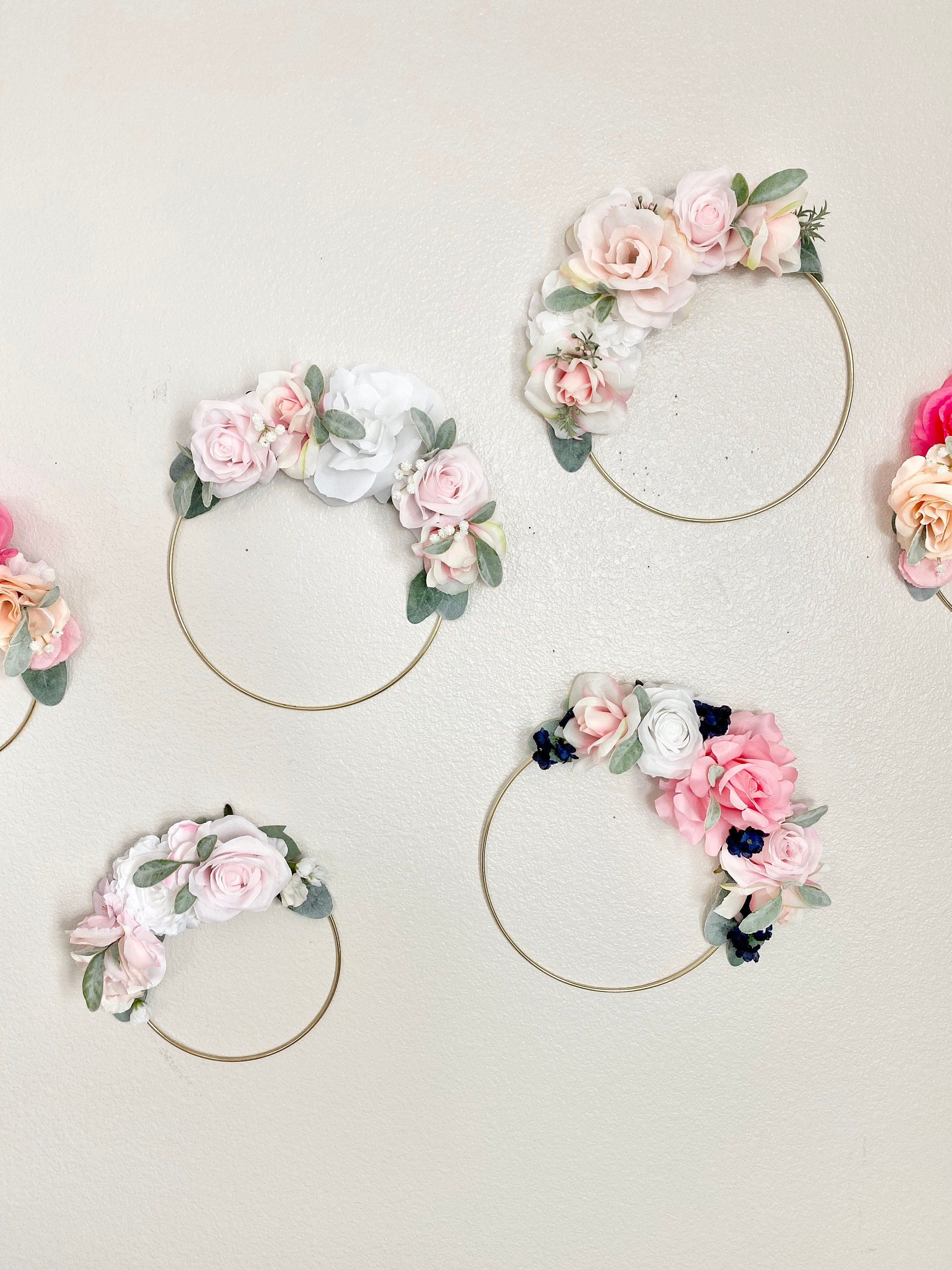 Boho Hoop Wreath Wall Decor Set Girl Nursery Room Art Floral