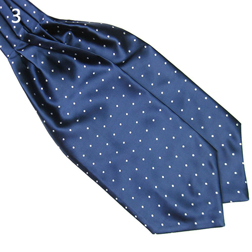 Men's Fashion Smooth Polka Dots Print Ascot Tie Neck Tie Silk Blend Scarf Cravat - dark blue