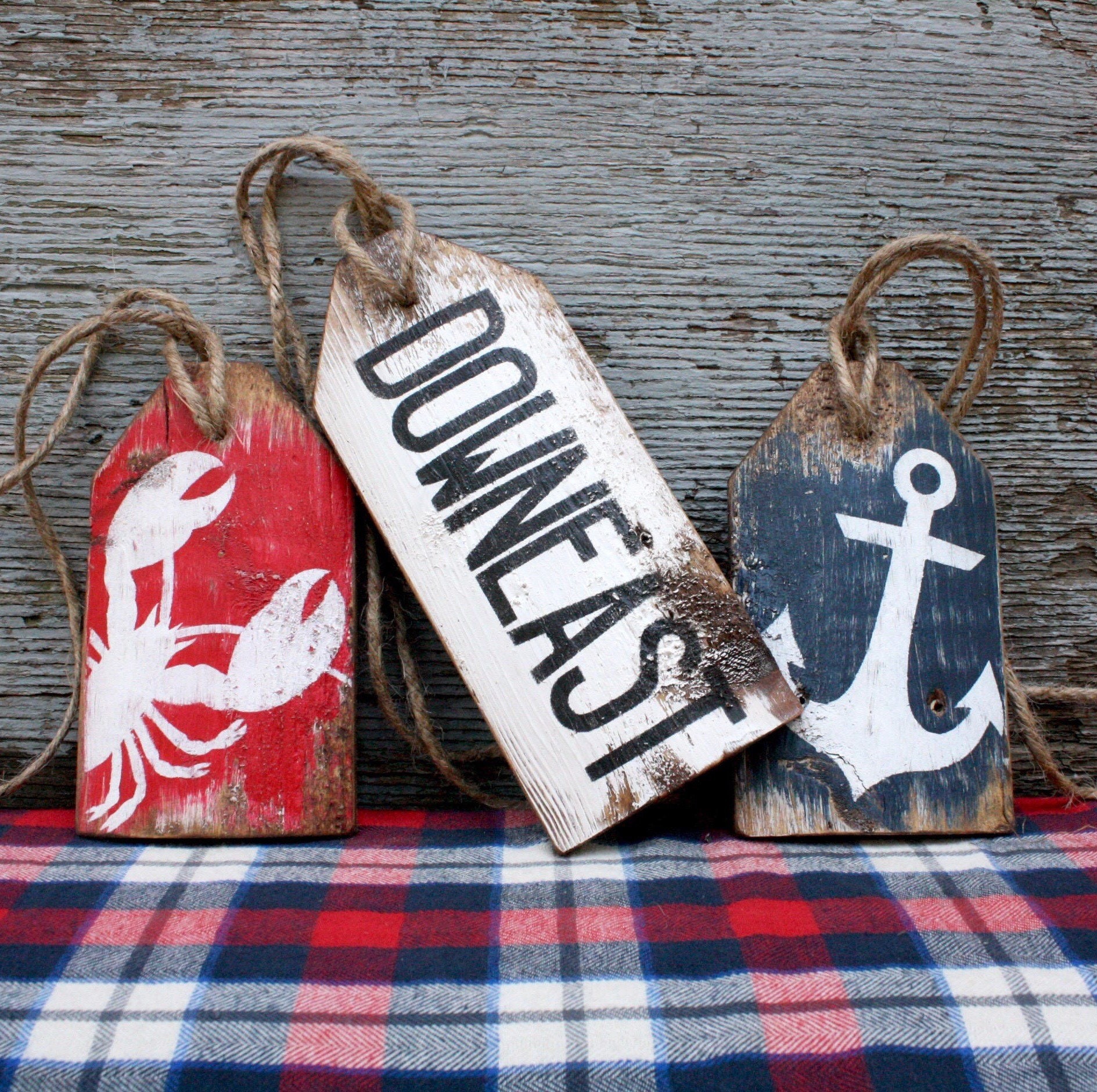 Downeast Maine Lobster Sign, Acadia National Park, Bar Harbor, Anchor Wood Tags, Nautical Coastal Beach Sign Seafood Rustic