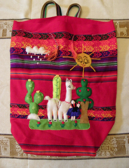 Brand New From Peru Cotton Blended Handmade 3 D Patchwork Design Backpack #6541