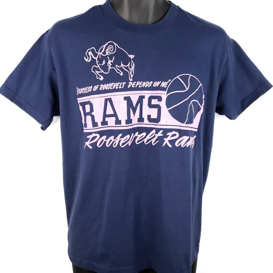 Roosevelt Rams Basketball T Shirt Vintage 80S High School Sports 50/50 Made in USA Size Large