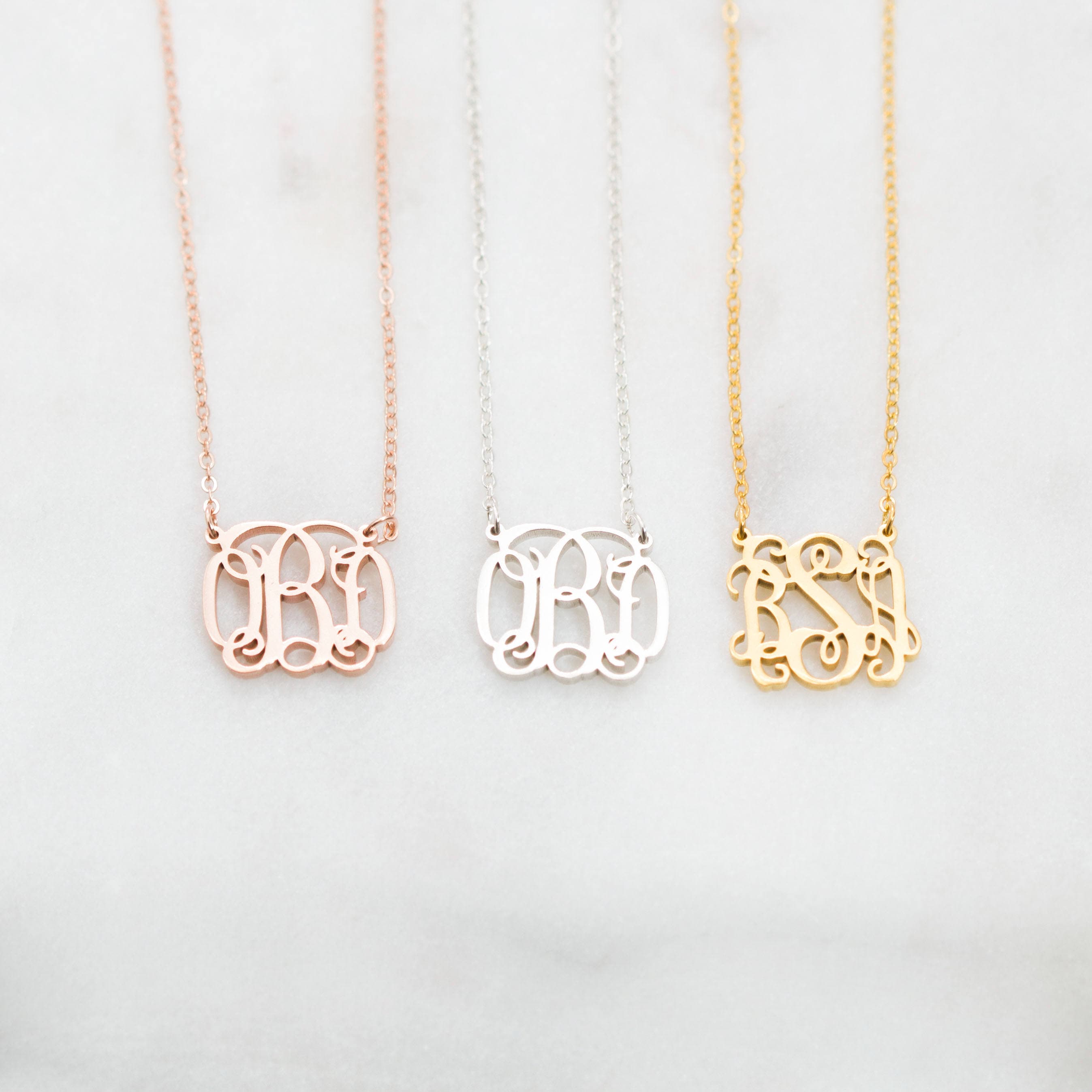 Monogram Necklace Personalized Jewelry Dainty Your Initials Gold Wedding Bridesmaid Gift Nh09