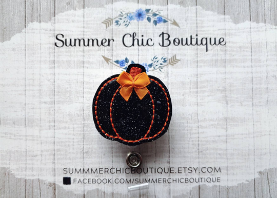 Black Halloween Pumpkin Badge Reel, Nurse Purple Rn Medical Holder