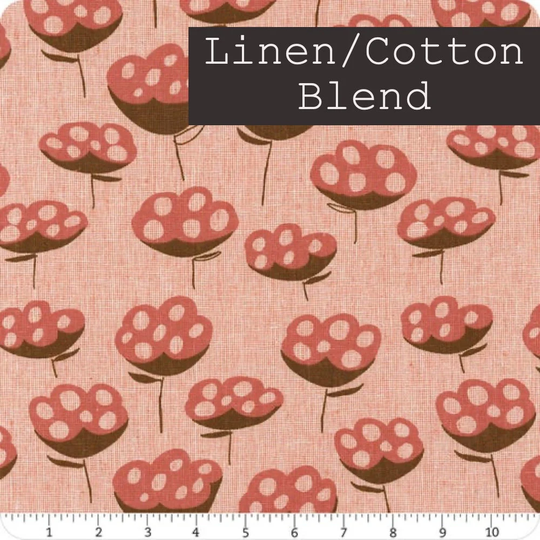 Lily Seed Pods On Orangeade - From Driftless By Anna Graham For Robert Kaufman Fabrics 55/45% Linen Cotton Blend Quilting Fabric