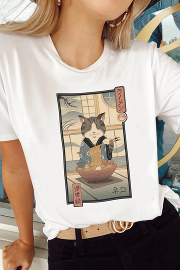 Mzshop - Cat Ramen Japan Tee Hipster T Shirt Aesthetic Graphic Tumblr Clothing Japanesse T-Shirt