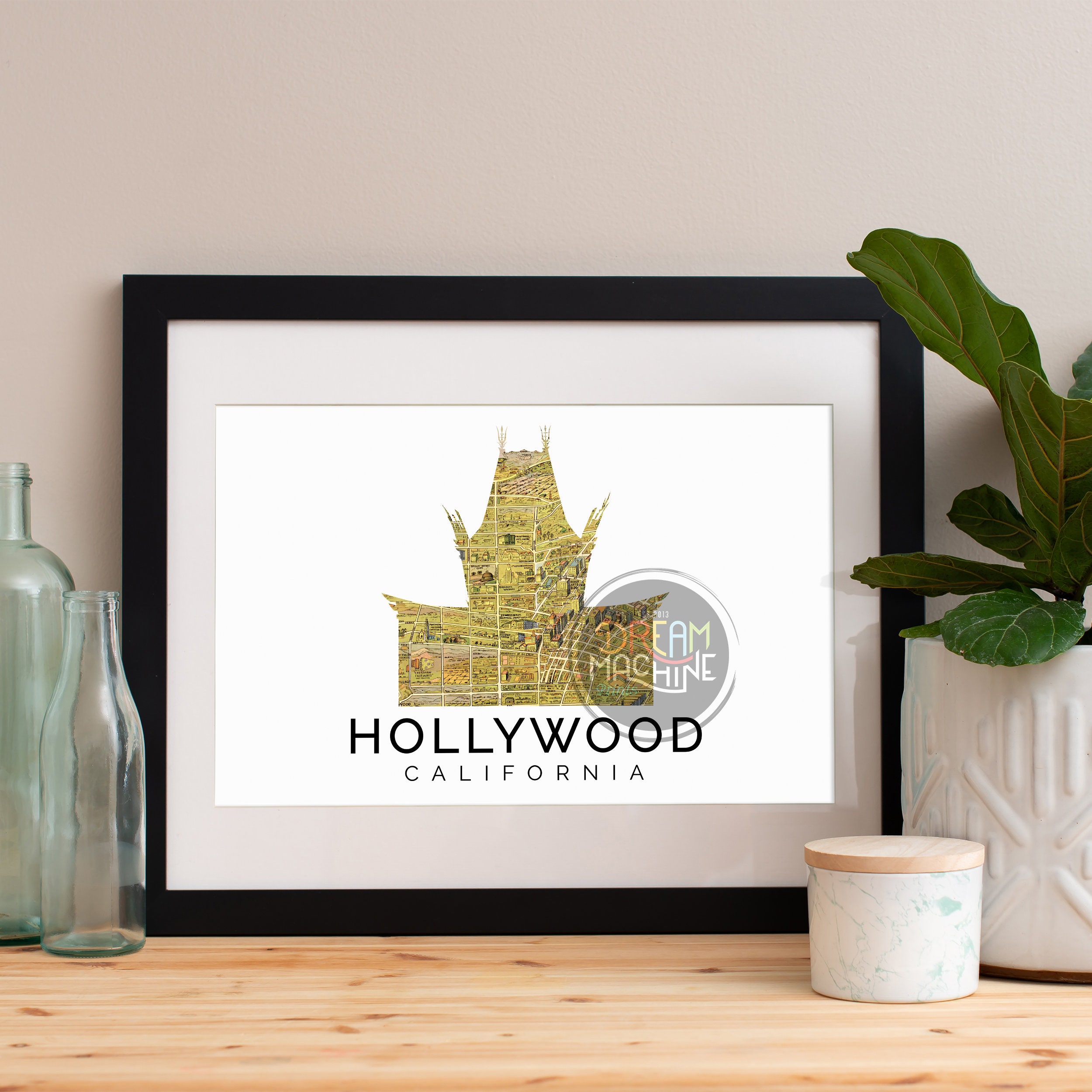 Hollywood Print, Skyline, Art, Poster, Watercolor, Art Map