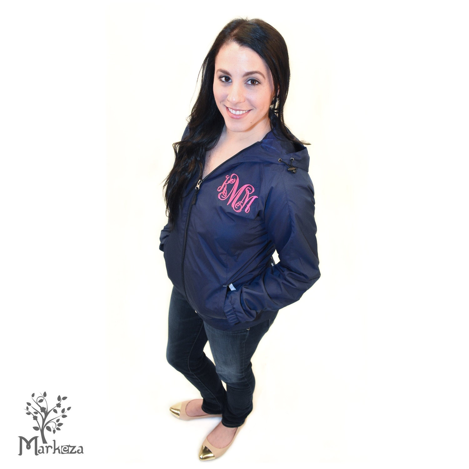 Custom Monogram Windbreaker Jacket With Hood, Personalized Lightweight Hooded