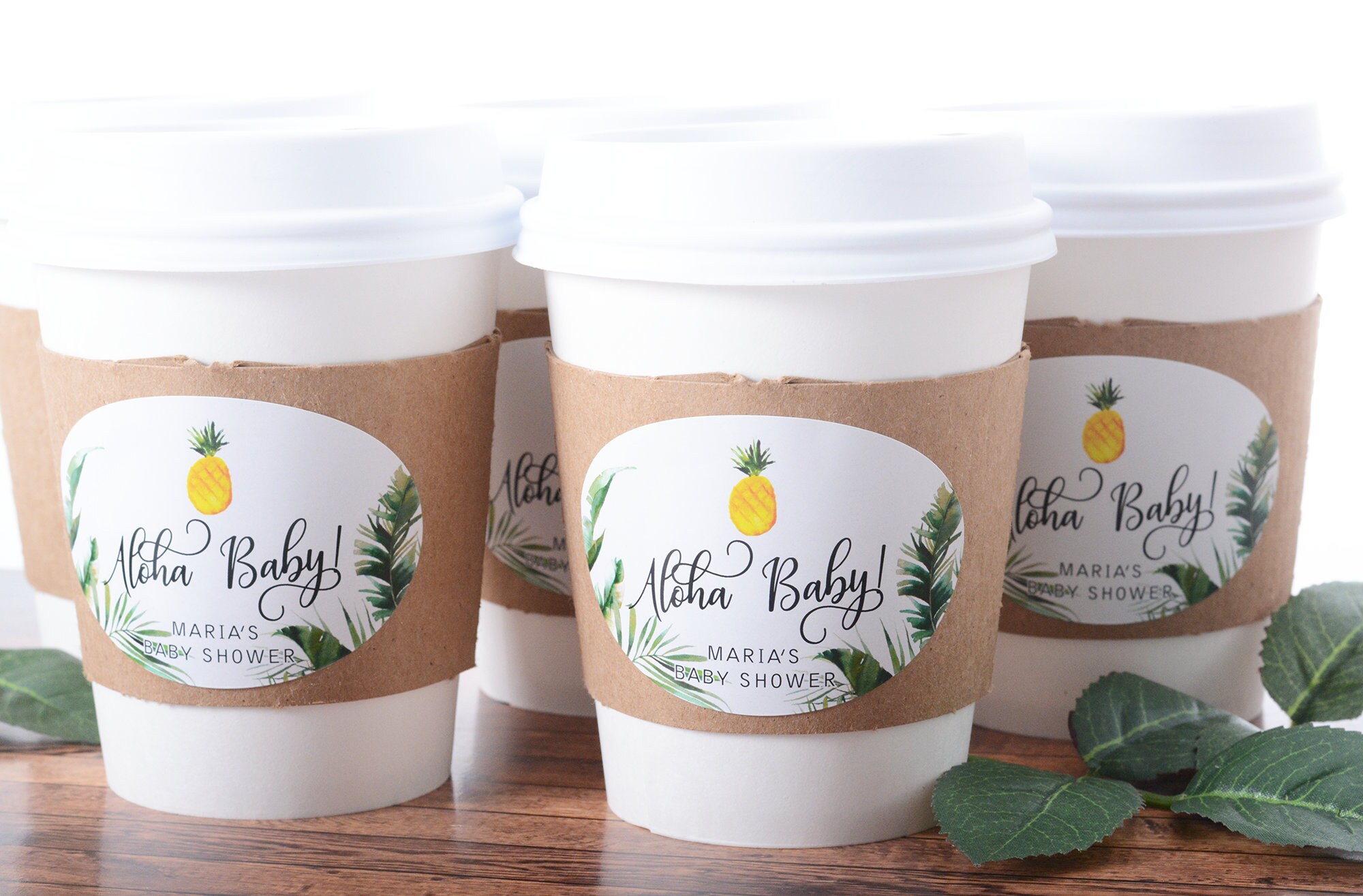 Baby Shower Cups - Tropical Coffee Beverage Hot Cocoa Cup Sets Gender Reveal & Labels #bscf-55