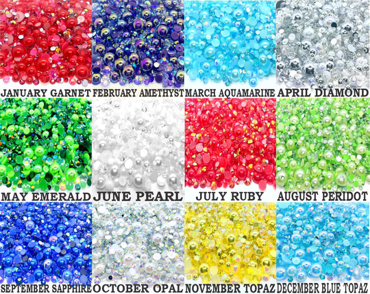 Bulk Birthstone Month Pearl Blend Mixes Rhinestone Mix 2mm-10mm Flatback Jelly Resin | Faux Pearls Rhinestones Mixed Sizes