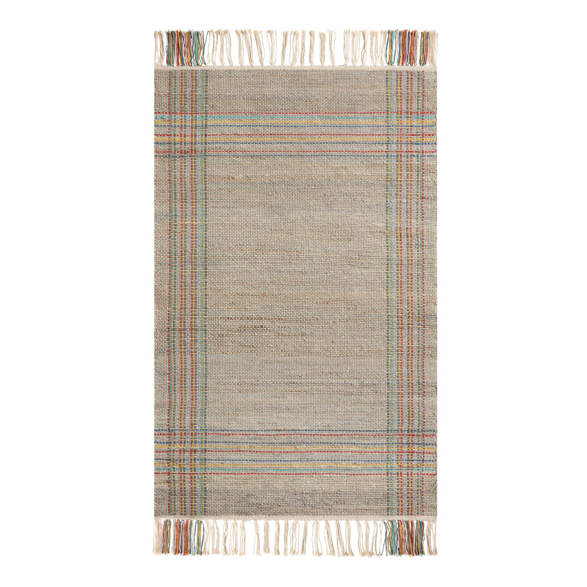Plaid Jute and Cotton Area Rug: Orange - 2' x 3' by World Market