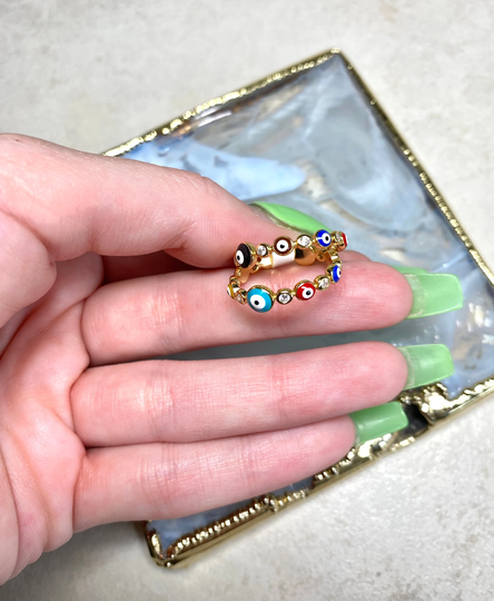 Multicolor Evil Eye Ring, Enamel Rainbow Ring