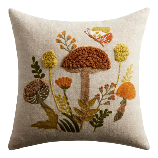 Mushroom And Butterfly Embroidered Throw Pillow by World Market
