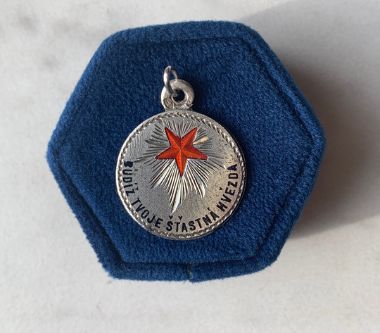 Austro-Hungarian Antique 750 Silver Enamel Be Your Lucky Star Luck Austria Charm Pendant