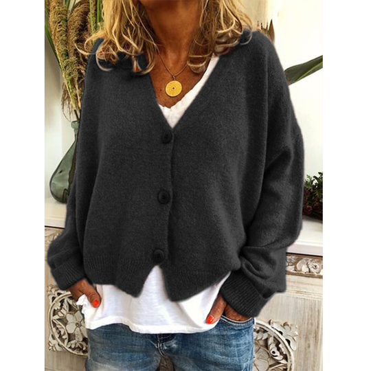 Winter Knitted Wool Blend Casual Long Sleeve Sweater - Black, S