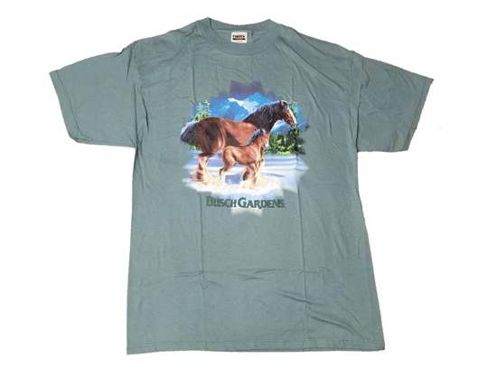 Vintage 1990S Tultex Busch Gardens Tshirt Amusement Park Souvenir Clydesdale Horses Graphic Size Xl