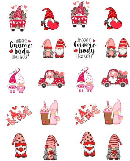 Valentine's Gnomes Waterslide Nail Decals
