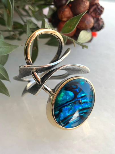 Ocean Silver Ring, Pearl Large Blue Gemstone 925 Sterling Mother Of Ring For Women