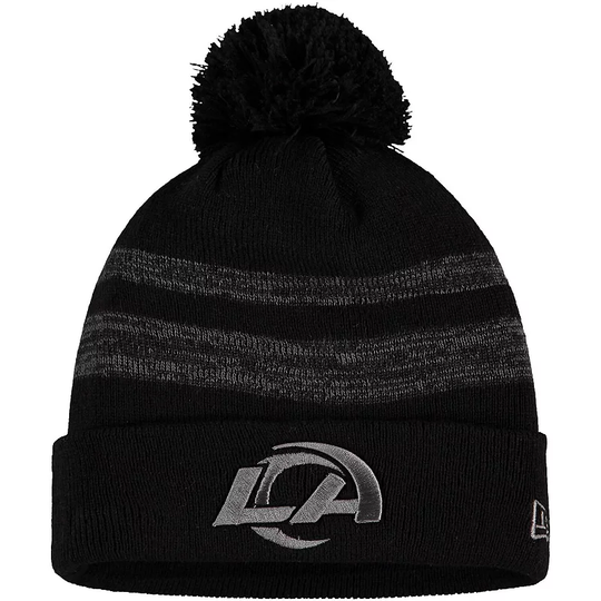 Men's New Era Black Los Angeles Rams Logo Dispatch Cuffed Knit Hat with Pom