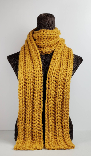 Chunky Wool Blend Crochet Winter Scarf - Mustard Yellow