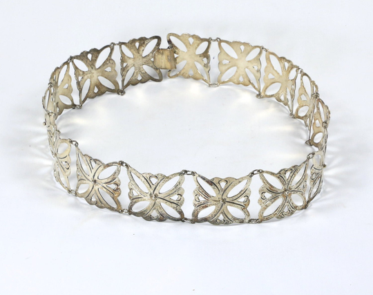 Vintage Taxco Sterling Silver Linked Fancy Cutout Panel Belt Mexico Signed