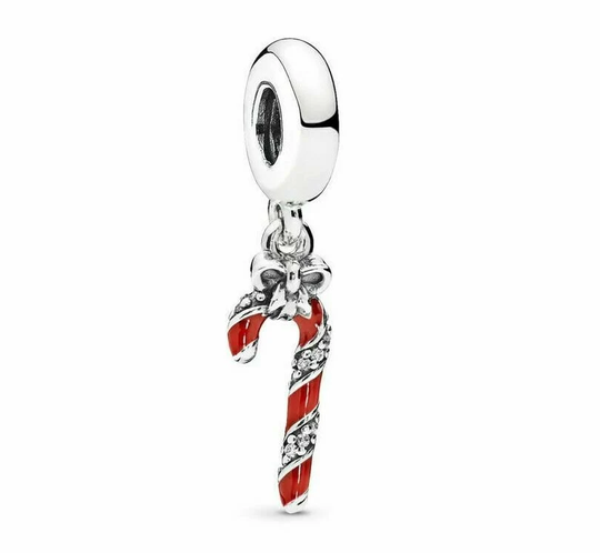 New, Authentic Sterling Sliver Charm, Charm For Pandora Bracelet, Christmas Candy Cane Sparkling Cz, After-Christmas Clearance Sale