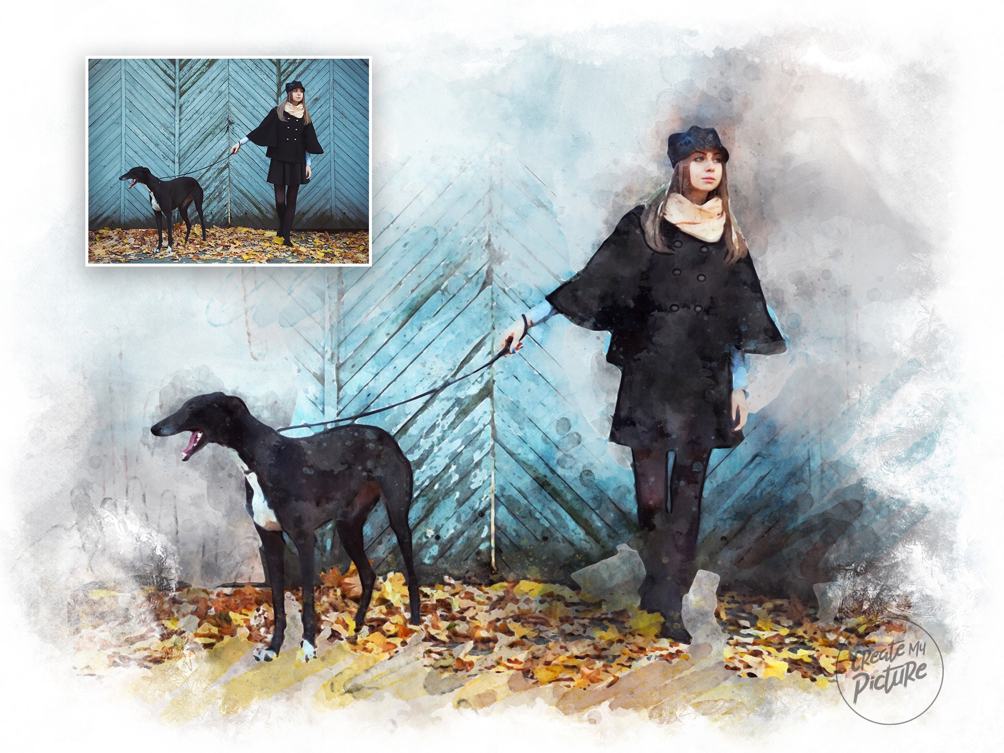 Custom Portrait Pet & Owner, Watercolor From Photo, Gift, Make My Photo To Painting, Watercolor, Painting