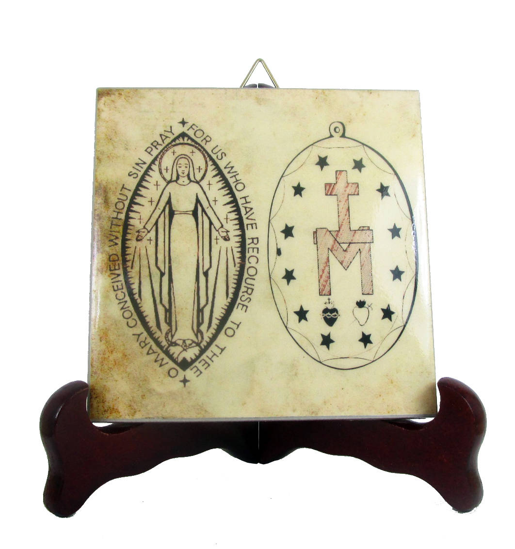 Miraculous Medal - Catholic Gift Idea High Quality Handmade Ceramic Tile Virgin Mary Art